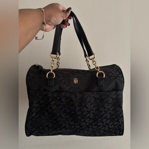 Tommy Hilfiger Black and Gold Shoulder Bag